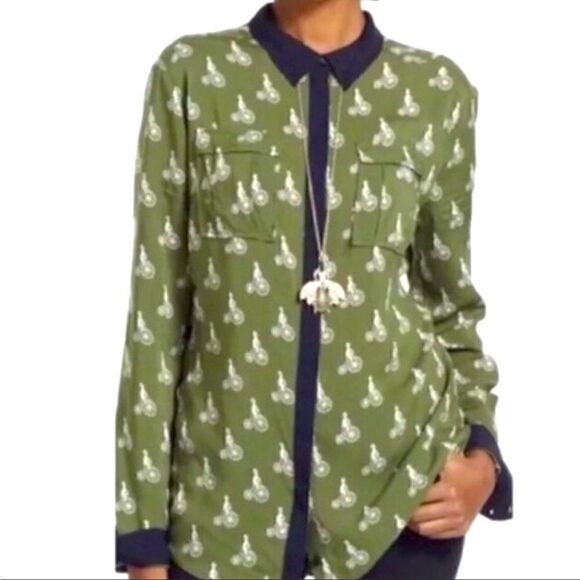 Maeve bagetelle bicycle print button down top - Picture 1 of 3